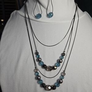 Elegant Blue and Silver Necklace and Earring Set